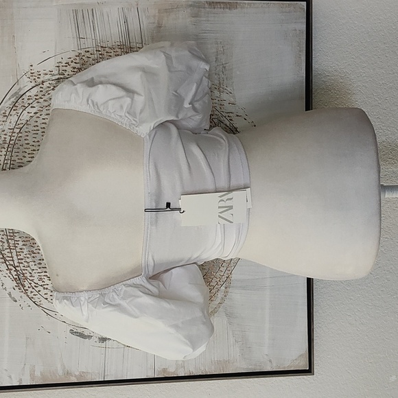 New ZARA Crop Top Puff Sleeves Size M - Picture 4 of 8